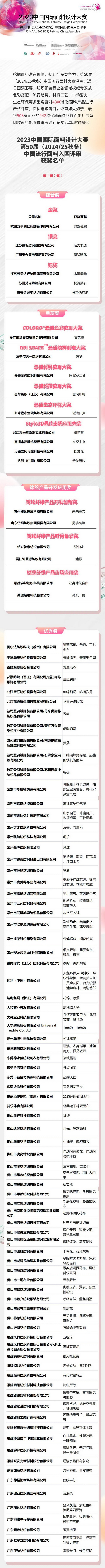 重磅揭曉！第50屆（2024/25秋冬）中國流行面料入圍評(píng)審獲獎(jiǎng)名單公布！
